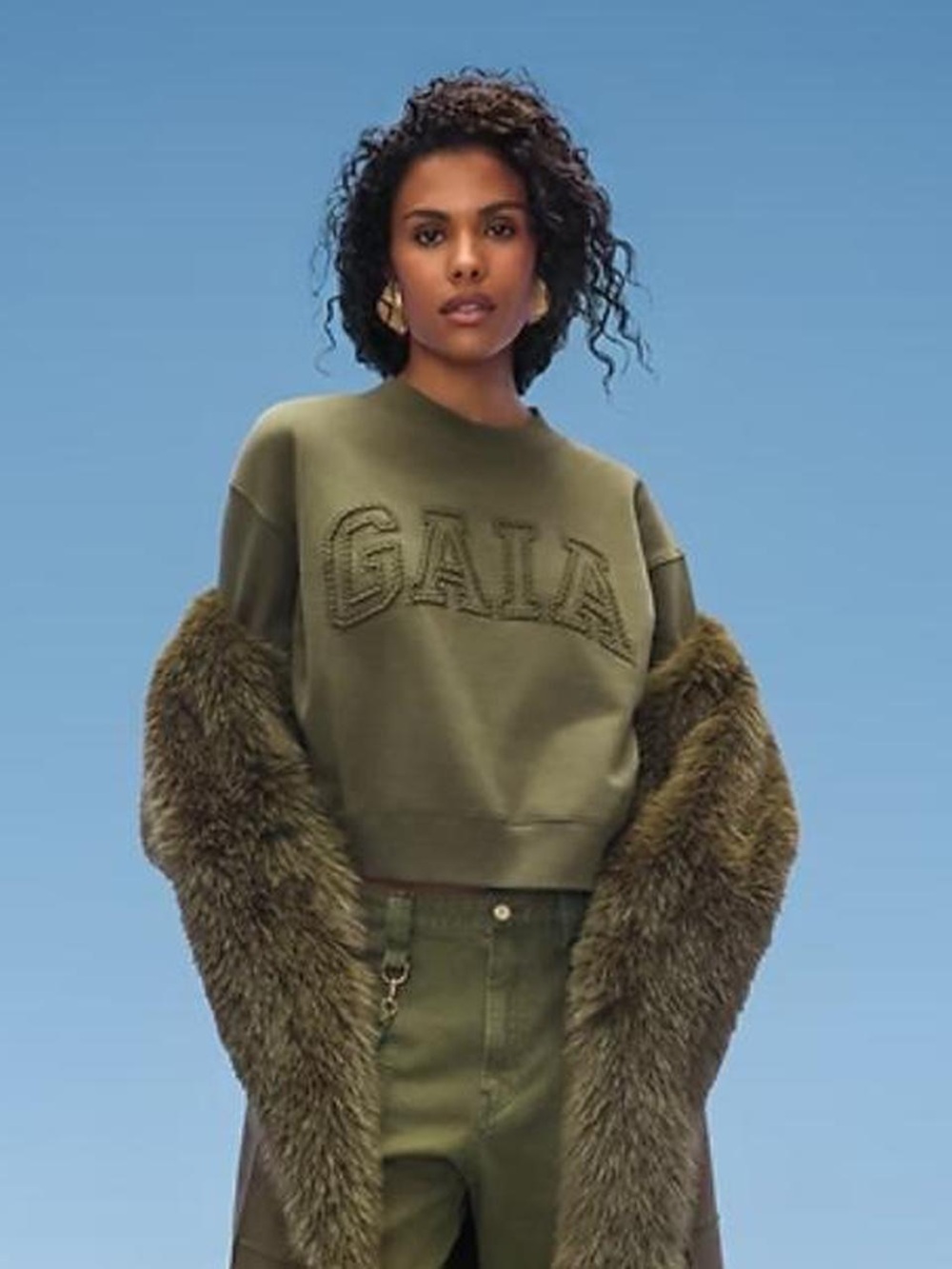 Gap x Cult Gaia Cropped Logo Sweatshirt, Green, Size Small